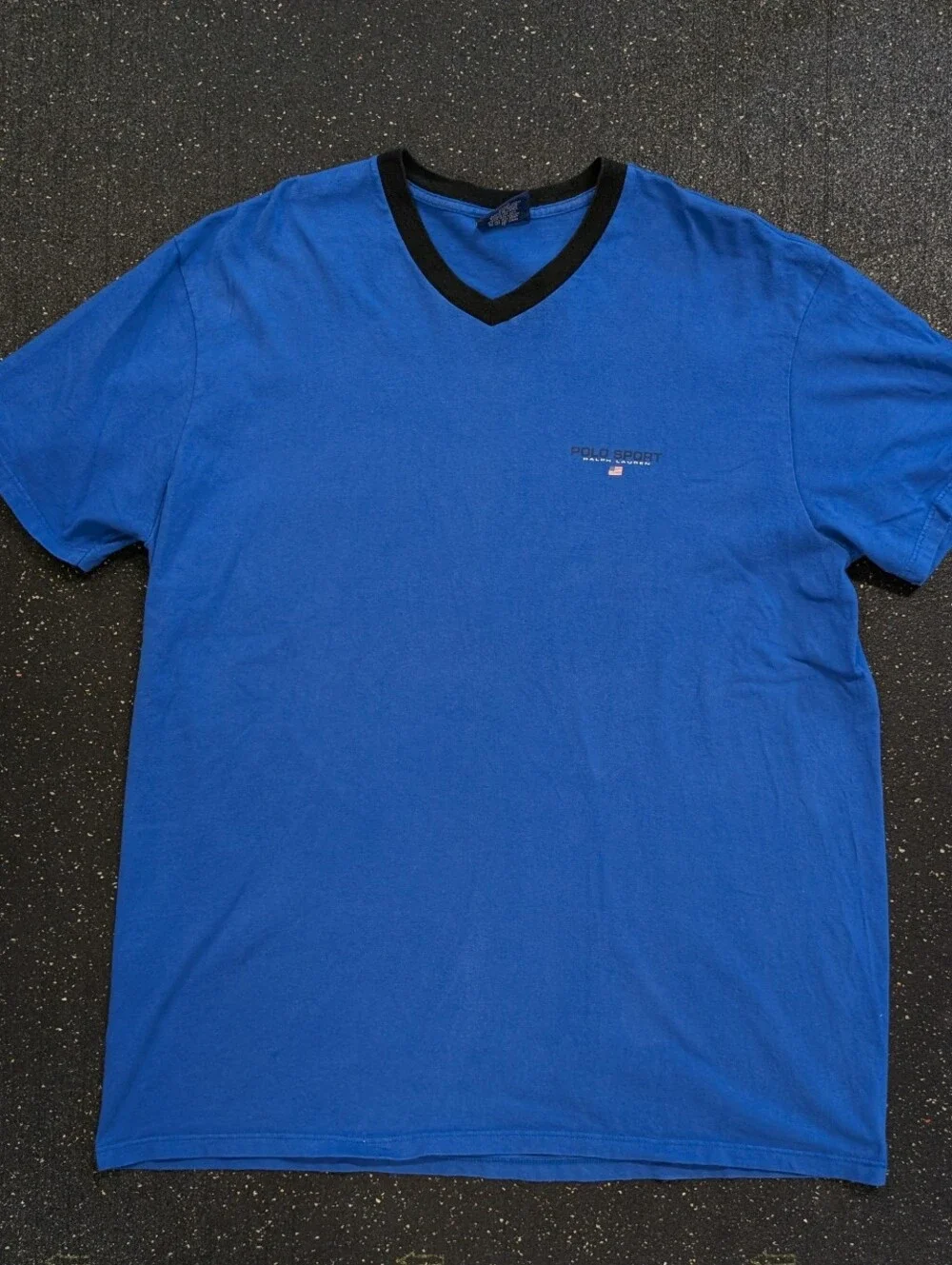 Vintage 90's Polo Sport Ralph Lauren Logo V-Neck T-Shirt Mens Size XL Royal Blue
